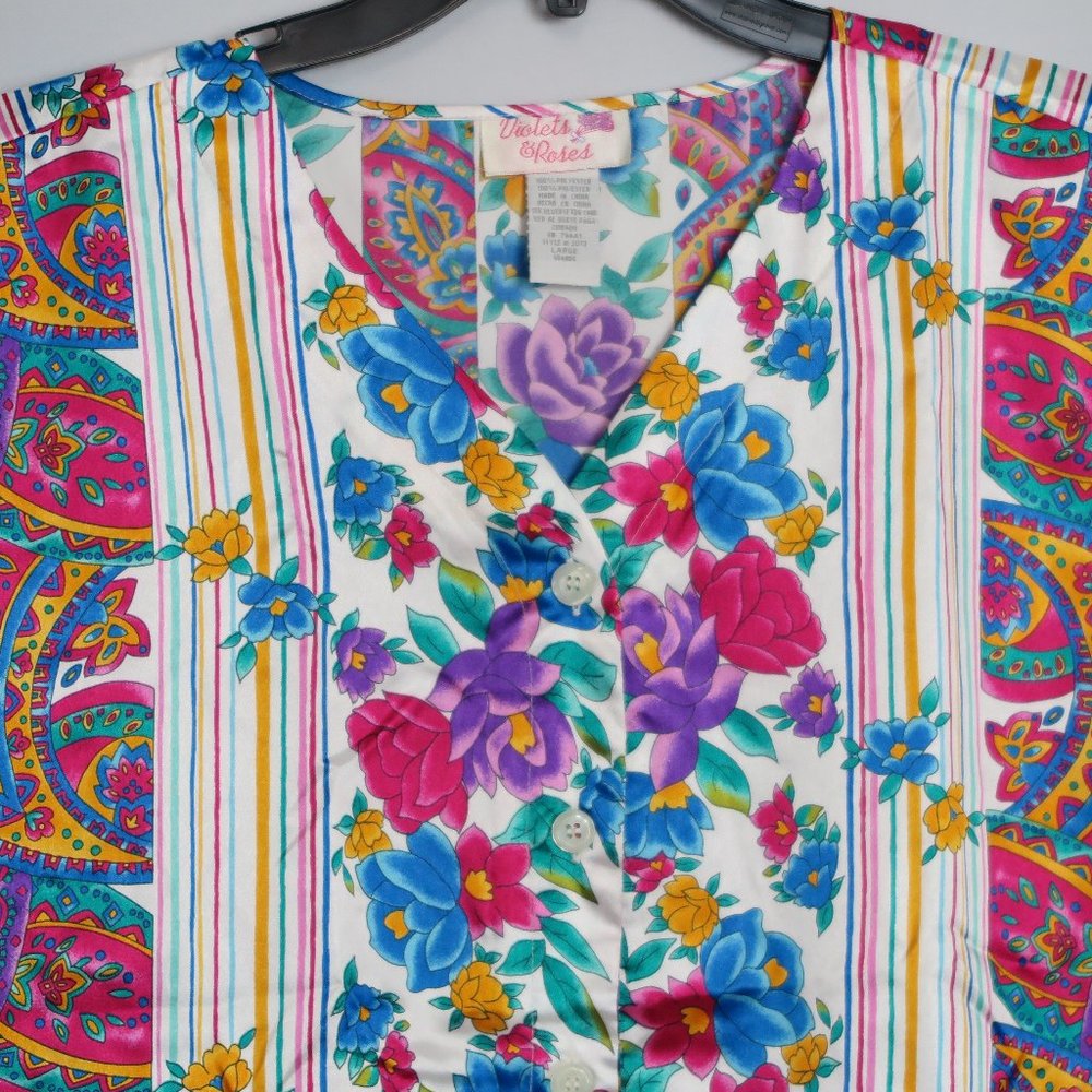 NWT Violets & Roses Multi-Color Floral Print Short Sleeve Tunic w/Pockets Size L - Picture 4 of 7